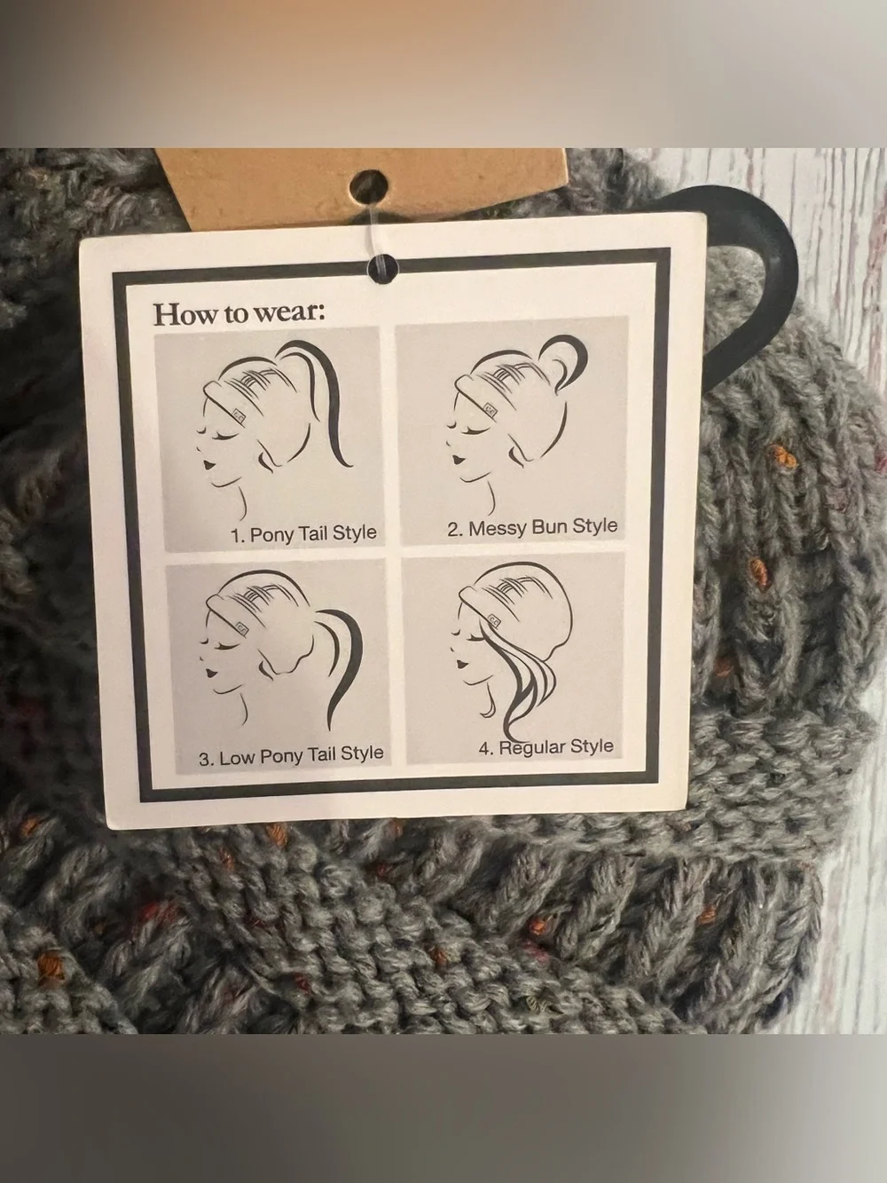 CC Beanie Tail Natural Grey Speckled Hat NEW WITH TAGS